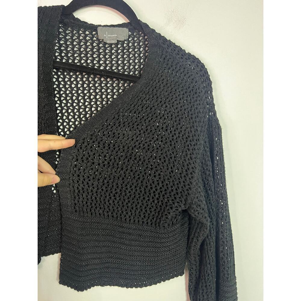 Anthropologie black cropped open knit bell sleeve cardigan One Size - Picture 3 of 7
